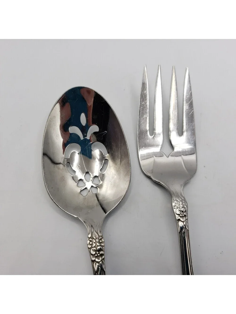 Serving Fork & Spoon WORDSWORTH Oneida USA Glossy Stainless Steel Flatware Meat
